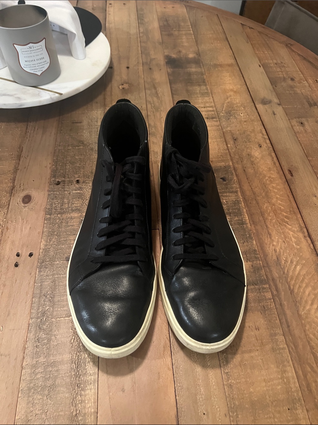 Cole Haan Black Leather High-Top Sneakers With Cream Sole